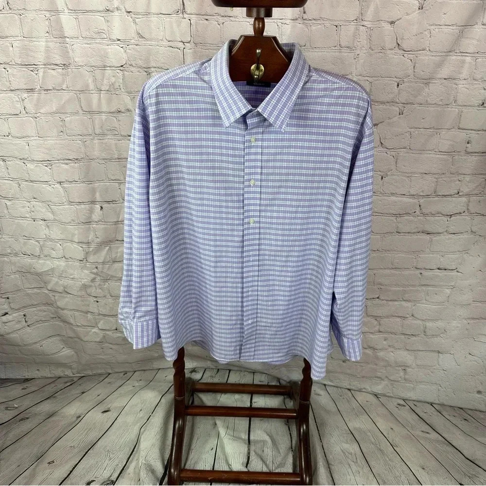 lands' end regular fit button down shirt XXL 2X purple plaid